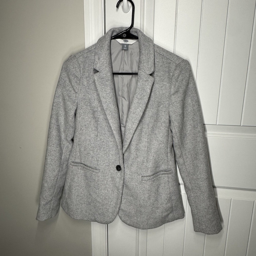 Old Navy Womens XS Heather Gray Wool Blend Lined Single Button Blazer